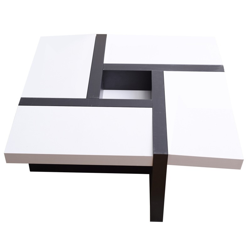 Rebecca Mobili Table Basse Carre Bois Noir Blanc Design Contemporain 35x80x80