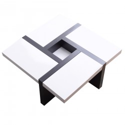 Rebecca Mobili Table Basse Carre Bois Noir Blanc Design Contemporain 35x80x80