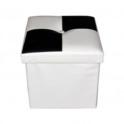 Mobili Rebecca® Pouffe Ottoman Black White Faux Leather Modern Style Living Room Bedroom