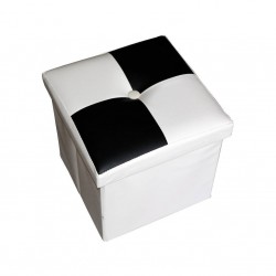 Mobili Rebecca Pouffe Ottoman Black White Faux Leather Modern 30x30x30