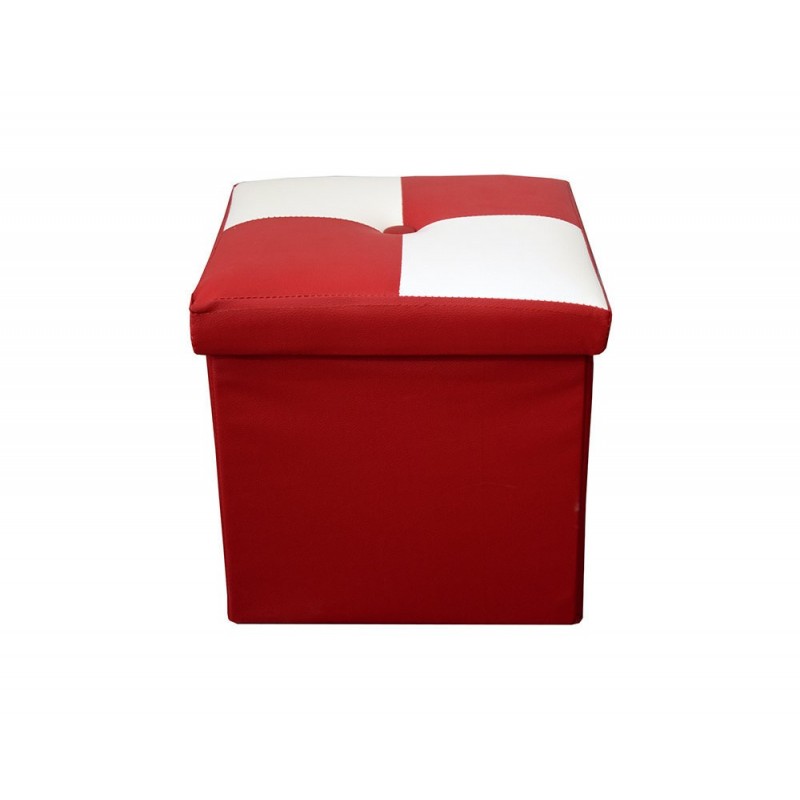 Mobili Rebecca® Pouf Coffre de Rangement Carre Synthétique Blanc Rouge Moderne Salon Chambre