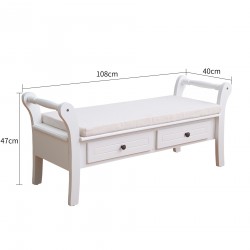 Rebecca Mobili Banc de Jardin Coffre 2 Tiroir Bois Blanc Provençal 47,5x108,5x40