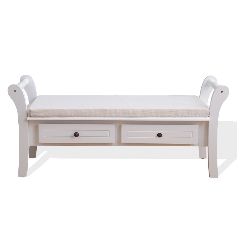 Rebecca Mobili Banc de Jardin Coffre 2 Tiroir Bois Blanc Provençal 47,5x108,5x40