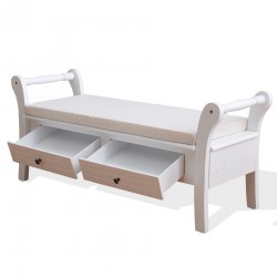 Rebecca Mobili Banc de Jardin Coffre 2 Tiroir Bois Blanc Provençal 47,5x108,5x40