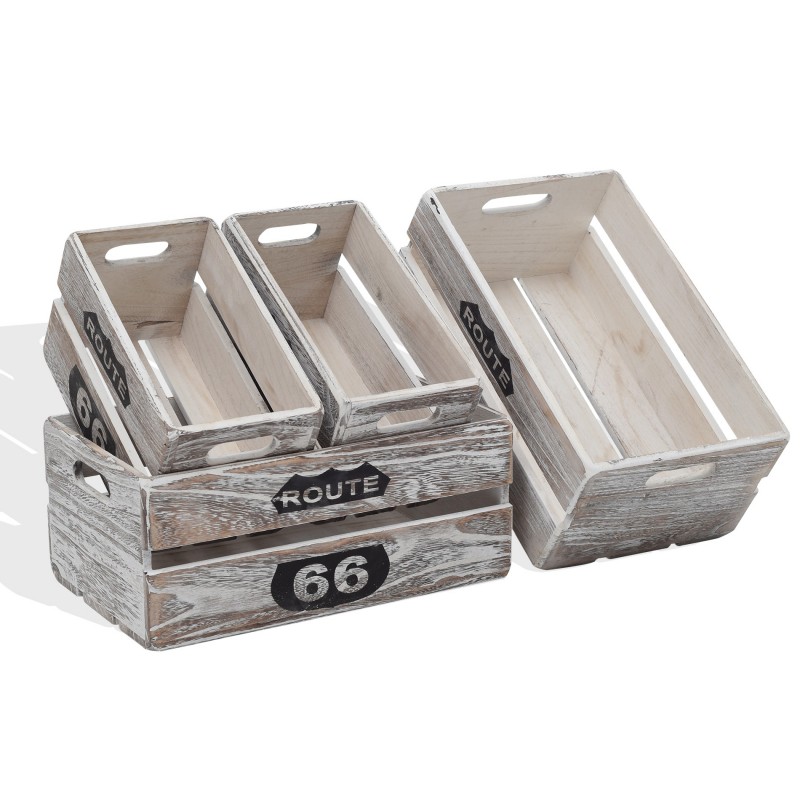 Set di 4 scatole in legno grigio in stile vintage - Mobili Rebecca