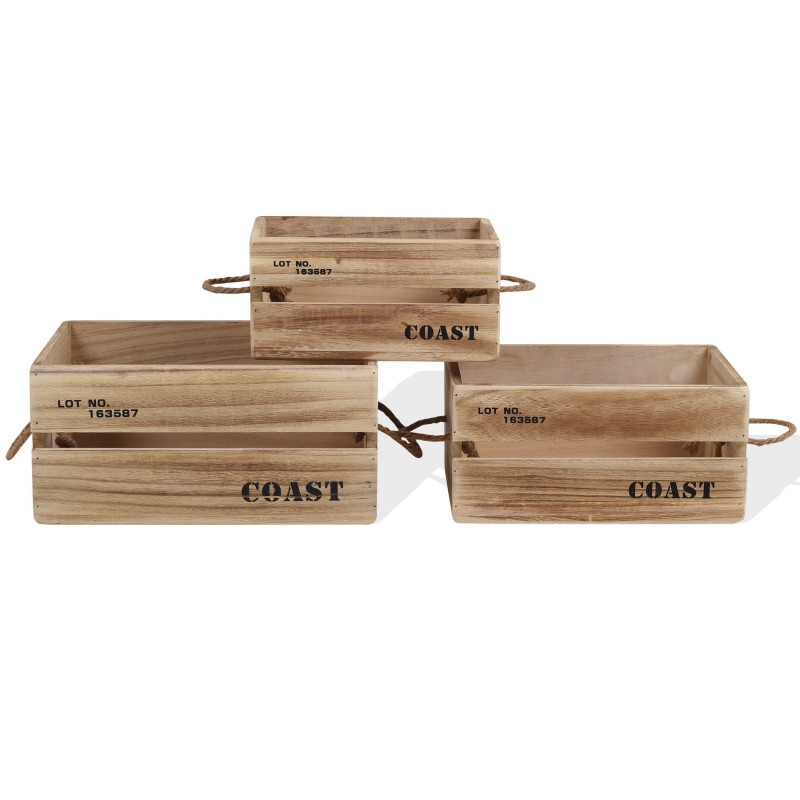 Set 3 scatole contenitori legno chiaro stile vintage - Mobili Rebecca