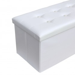 Pouf bianco portaoggetti, pouf contenitore ecopelle, pouf lungo imbottito salotto - RE4620 - Mobili Rebecca® Pouf Salvaspazio...