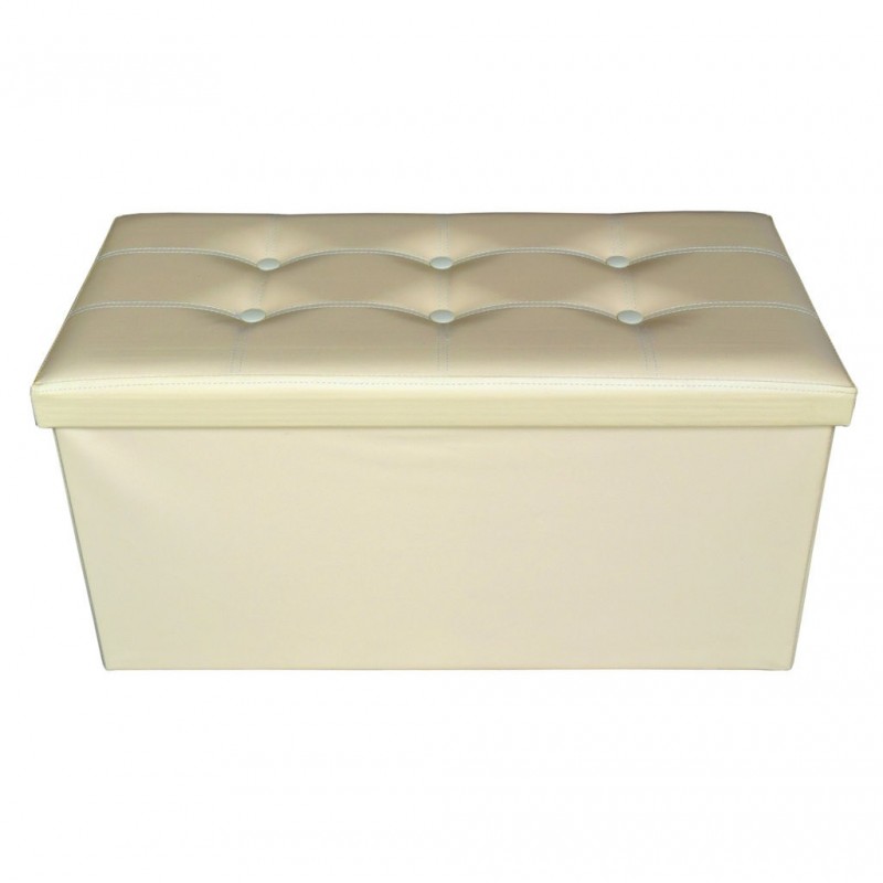 Pouf beige ecopelle, pouf contenitore portaoggetti, pouf lungo imbottito salotto - RE4622 - Mobili Rebecca® Pouf Salvaspazio ...