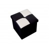 Pouf Coffre de Rangement Carre Synthétique Blanc Noir Contemporain Salon Chambre