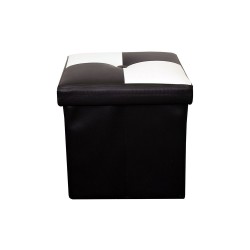 Pouf Coffre de Rangement Carre Synthétique Blanc Noir Contemporain Salon Chambre