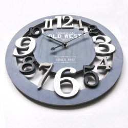 Rebecca Mobili Reloj Pared Redondo Madera Gris Blanco Moderno 55x55x4,5