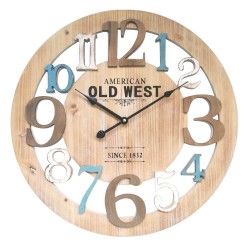 Mobili Rebecca Round Wall Clock Analog Wood Light Blue Modern 50x50x4,5