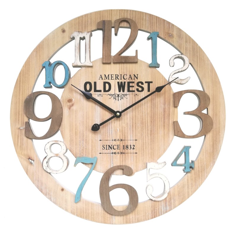 Rebecca Mobili Reloj de Pared Madera Azul Blanco Rustico Redondo 50x50x4,5