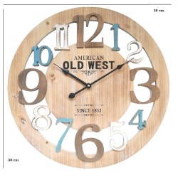 Rebecca Mobili Reloj de Pared Madera Azul Blanco Rustico Redondo 50x50x4,5