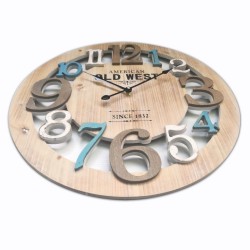 Rebecca Mobili Horloge Murale Bois Bleu Blanc Design Urban 50x50x4,5