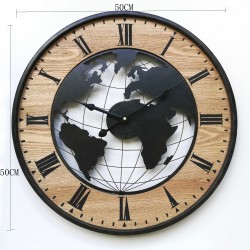 Rebecca Mobili Round Retro Wall Clock Brown Black Mdf Analog 50x50x4,5