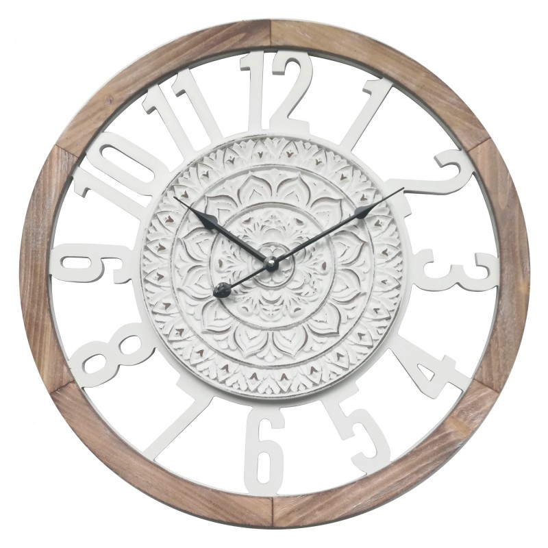 Rebecca Mobili Wall Clock Retro Wood White Room 55x55x5