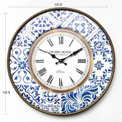 Rebecca Mobili Orologio Decorativo Metallo Bianco Blu Analogico 50x50x4,5