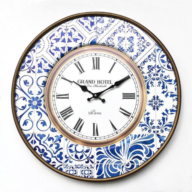 Rebecca Mobili Decorative Clock Metal White Blue Analog 50x50x4.5