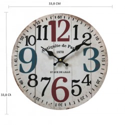 Rebecca Mobili Horloge Murale Ronde Mdf Blanc Shabby Salon 33,8x33,8x4