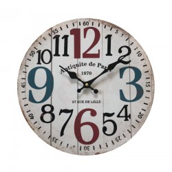 Rebecca Mobili Orologio a Muro Tondo Mdf Bianco Shabby Soggiorno 33,8x33,8x4