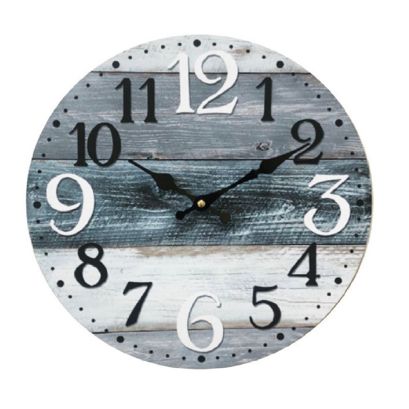 Rebecca Mobili Reloj de pared Blanco Gris Azul Mdf Shabby Round 33,8x33,8x4