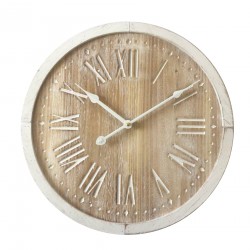 Rebecca Mobili Horloge Murale Ronde Shabby Marron Blanc Mdf 40x40x4,5