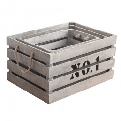 Mobili Rebecca Set 3 Crates Storage Boxes Wood White Black 22x41x30