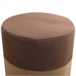 Rebecca Mobili Pouf Assise Tissu Rond Marron Beige Vintage 45x35x35