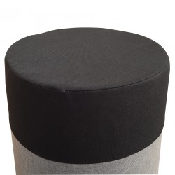 Rebecca Mobili  Pouf Assise Pouffe Tissu Rond Gris Blanc Vintage 45x35x35