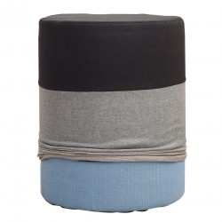 Pouf rotondo imbottito a righe nero grigio e beige - Mobili Rebecca