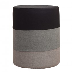 Rebecca Mobili  Pouf Assise Pouffe Tissu Rond Gris Blanc Vintage 45x35x35