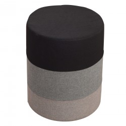 Pouf rotondo imbottito a righe nero grigio e beige - Mobili Rebecca