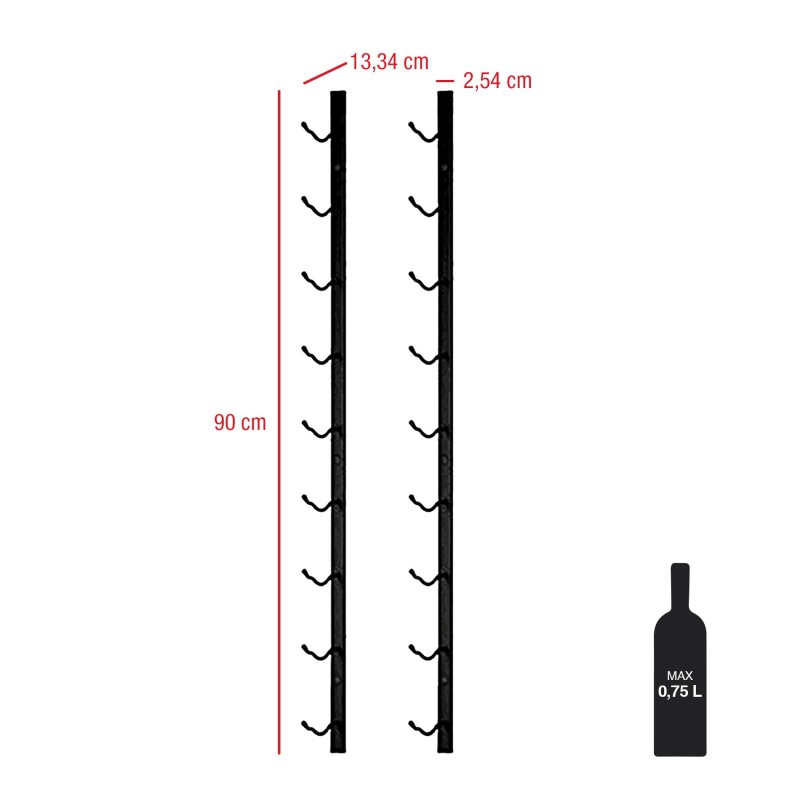 Rebecca Mobili Black Metal Wall Hanging Wine Rack 9 Bottles