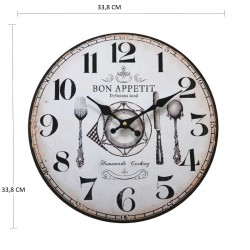 Rebecca Mobili Horloge Cuisine Mdf Rétro Blanc Marron Analogique 33,8x33,8x4