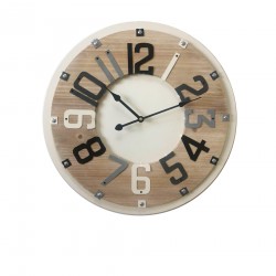 Mobili Rebecca Circular Wall Clock Beige Wood Metal Modern Analog 50x50x4,5