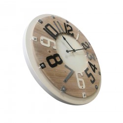 Rebecca Mobili Horloge de Décor Chambre Ronde Bois Metal Beige Marron 50x50x4,5