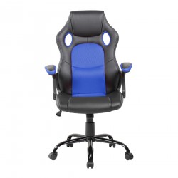 Bürostuhl Racing Stuhl Schwarz Blau Nylon Kunstleder - Mobili Rebecca