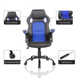 Silla Escritorio Oficina Gaming Negro Blu Cuero - Mobili Rebecca