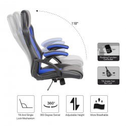 Fauteuil Gamer Siège de Direction Noir Bleu Nylon - Mobili Rebecca