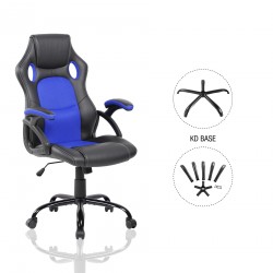 Bürostuhl Racing Stuhl Schwarz Blau Nylon Kunstleder - Mobili Rebecca