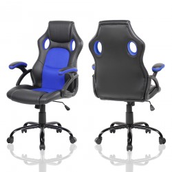 Sedia gaming nera e blu in finta pelle e gommapiuma - Mobili Rebecca