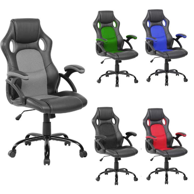 Armchair Gamer Office Chair Black Gray PU - Mobili Rebecca