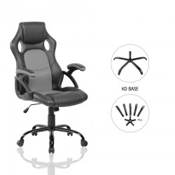 Sillón Gamer Asiento Oficina  Negro Gris Nylon - Mobili Rebecca