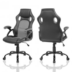 Armchair Gamer Office Chair Black Gray PU - Mobili Rebecca