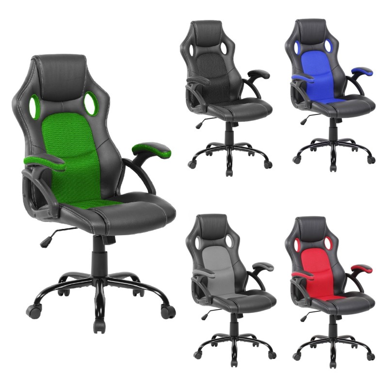 Gaming Chair Swivel Armchair Black Green Nylon PU - Mobili Rebecca