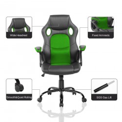 Gaming Chair Swivel Armchair Black Green Nylon PU - Mobili Rebecca