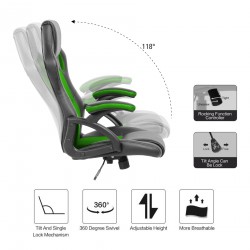 Gaming Chair Swivel Armchair Black Green Nylon PU - Mobili Rebecca