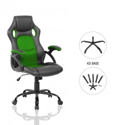 Gaming Chair Swivel Armchair Black Green Nylon PU - Mobili Rebecca