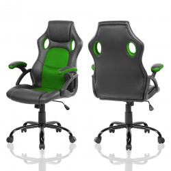 Gaming Chair Swivel Armchair Black Green Nylon PU - Mobili Rebecca